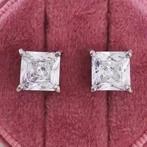 NEW SQUARE CUT STUD 2.5 CT 925 STERLING DIAMOND SILVER EARRINGS